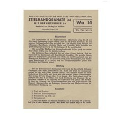Waffentafeln Die Stielhandgranate 24 small info card - repro