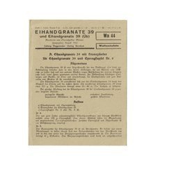 Waffentafeln Die Eihandgranate 39 small info card - repro