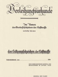 Verleihungskunde Das Erdkampfabzeichen der Luftwaffe - repro, unfilled