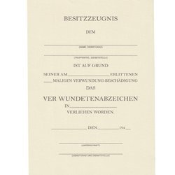 Besitzzeugnis Verwundetenabzeichen - repro, unfilled
