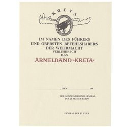 Besitzzeugnis Ärmelband Kreta - repro, unfilled