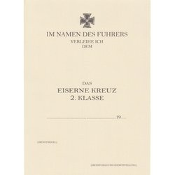 Besitzzeugnis Eiserne Kreuz 2. Klasse - repro, unfilled