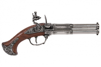 REVOLVING 2 BARREL FLINTLOCK PISTOL, FRANCE 18TH. C. non-firing replica - repro