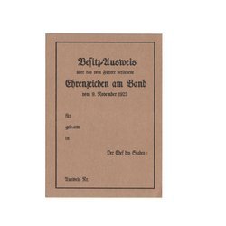 Besitz-Ausweis Ehrenzeichen vom 9. November 1923 - repro, unfilled