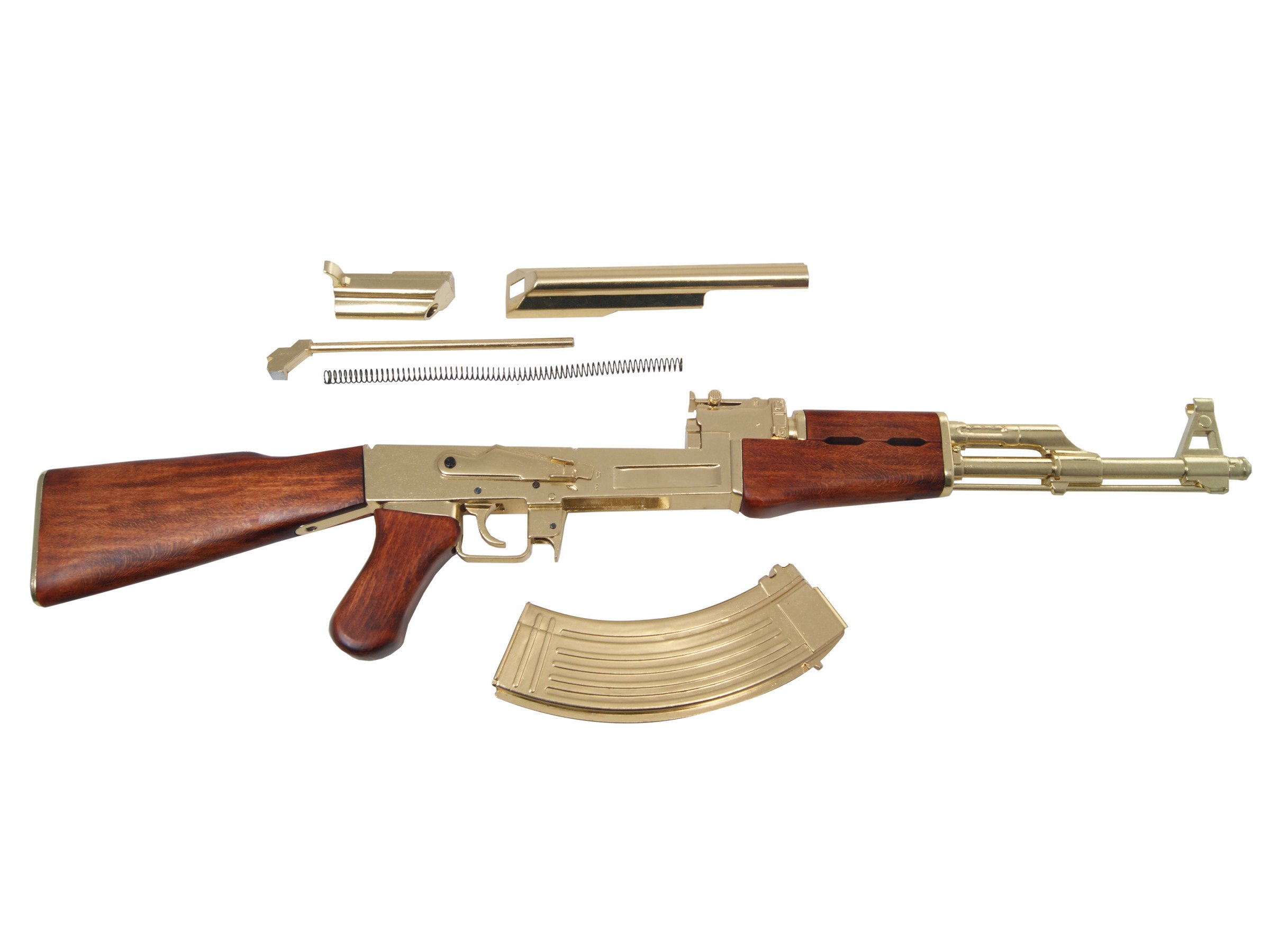 Golden AK-47 assault rifle - model gun.