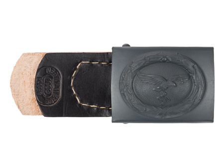 LW steel belt buckle with black leather tab