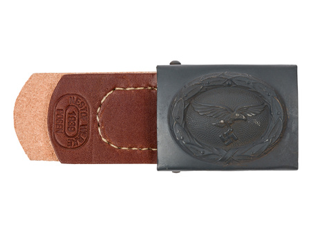 LW steel belt buckle with brown leather tab