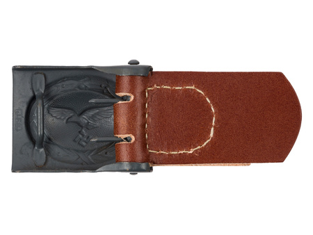 LW steel belt buckle with brown leather tab