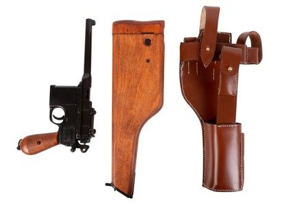 Mauser C96 with wooden stock-holster & leather harness - full set