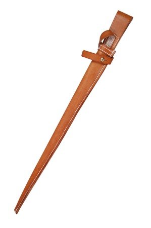 Mosin-Nagant leather bayonet scabbard - early type with support strap and brass fittings - repro