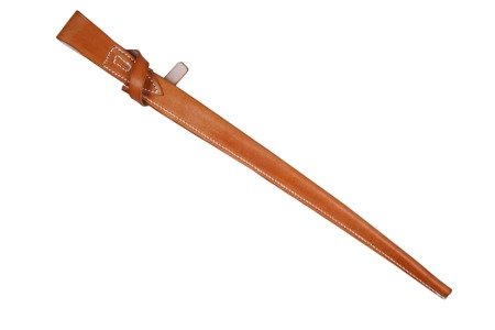 Mosin-Nagant leather bayonet scabbard - early type with support strap and brass fittings - repro