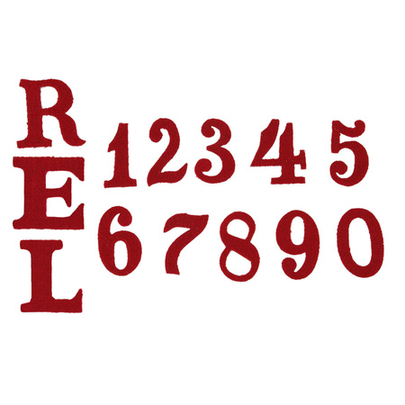 Numbers and letters "R", "E" and "L" for Pickelhaube cover - red - repro