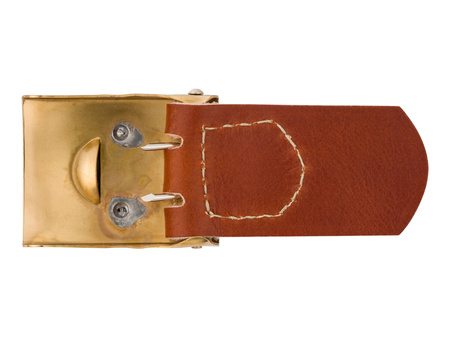 Prussian brass belt buckle with brown leather tab