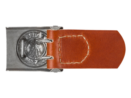 RW steel belt buckle with brown leather tab