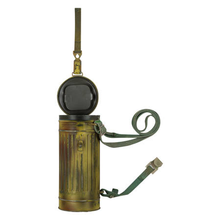 WH/SS gas mask canister - Normandie camo, heavily aged -  repro 