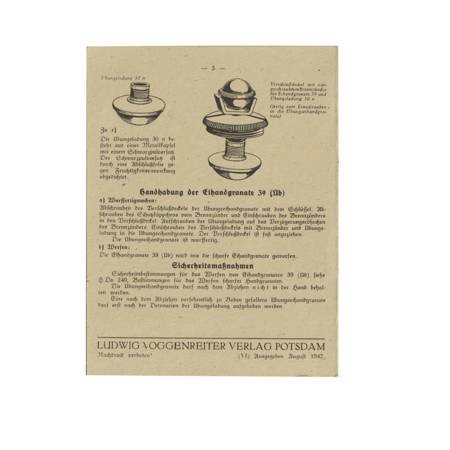Waffentafeln Die Eihandgranate 39 small info card - repro