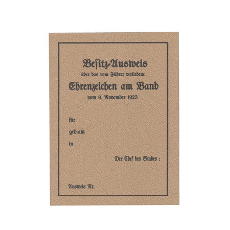 Besitz-Ausweis Ehrenzeichen vom 9. November 1923 - replika