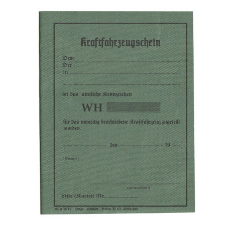 Kraftfahrabzeugschein WH - vehicle registration certificate - repro