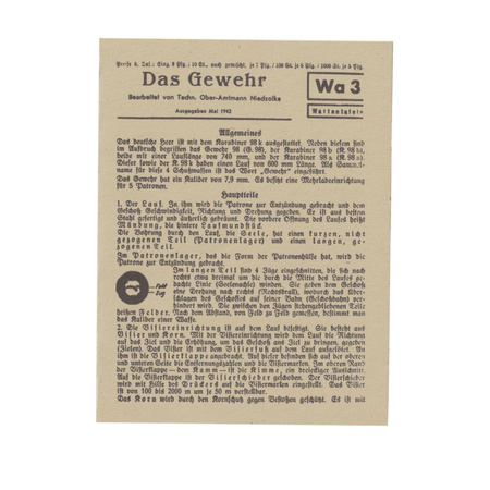 Waffentafeln Die Gewehr 98 small info card - repro