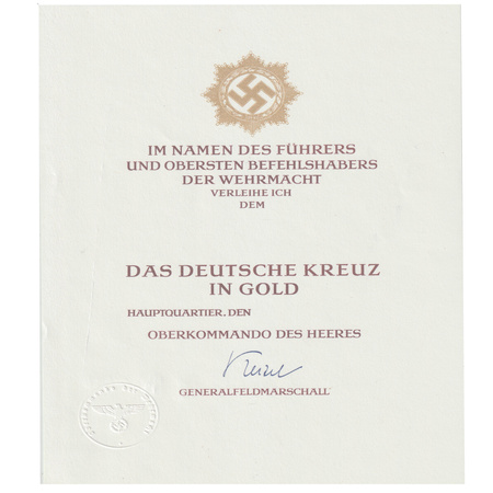 Besitzzeugnis Deutche Kreuz in Gold - repro, A4, unfilled