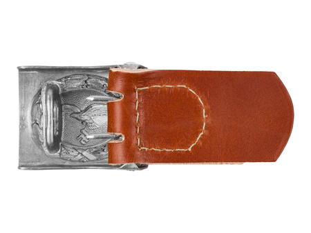 LW aluminium belt buckle with brown leather tab