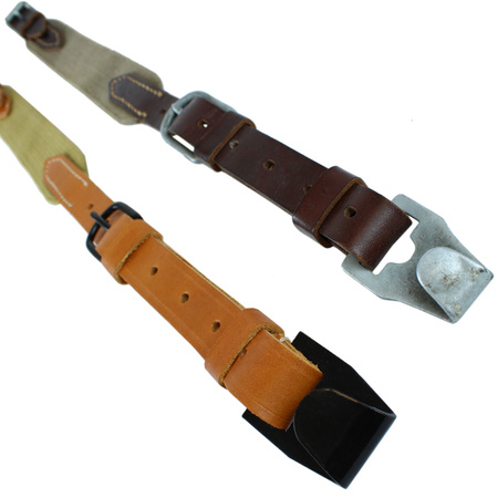 Carrying straps for Thermoflasche/Funkstelle, leather-canvas strap, pair - repro