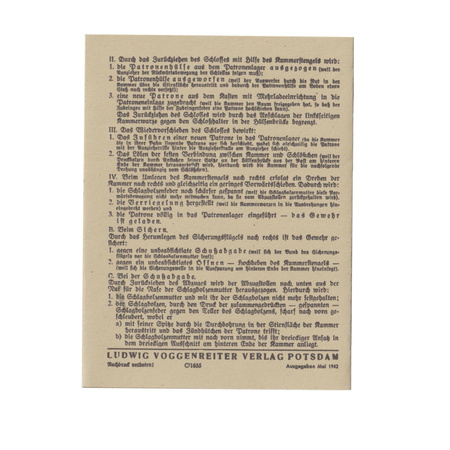Waffentafeln Die Gewehr 98 small info card - repro