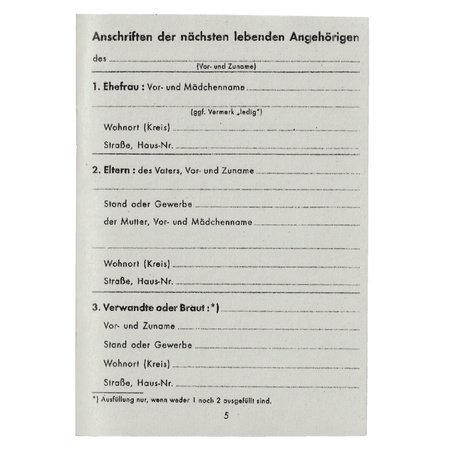 Waffen-SS Soldbuch - repro, unfilled