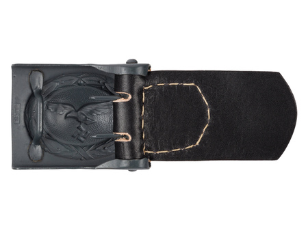 LW steel belt buckle with black leather tab