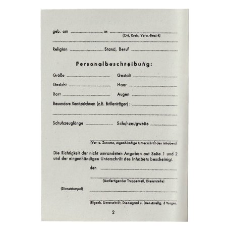 Waffen-SS Soldbuch - repro, unfilled