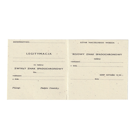 Polish parachute badge award certificate - replica