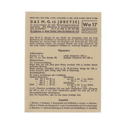 Waffentafeln Das Maschinengewehr 13 small info card - repro