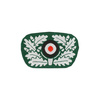 Crusher cap cockade, WH, Bevo, dark green background - folded