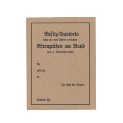 Besitz-Ausweis Ehrenzeichen vom 9. November 1923 - replika