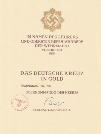  Besitzzeugnis Deutche Kreuz in Gold,A4 replika
