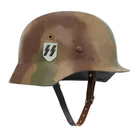 Hełm Stahlhelm M40 w kamuflażu Normandia z kalkomanią SS, lekko postarzony