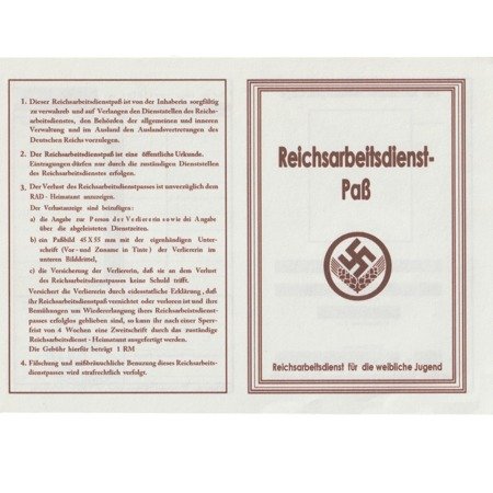 Reichsarbeitsdienst Paß -  replika